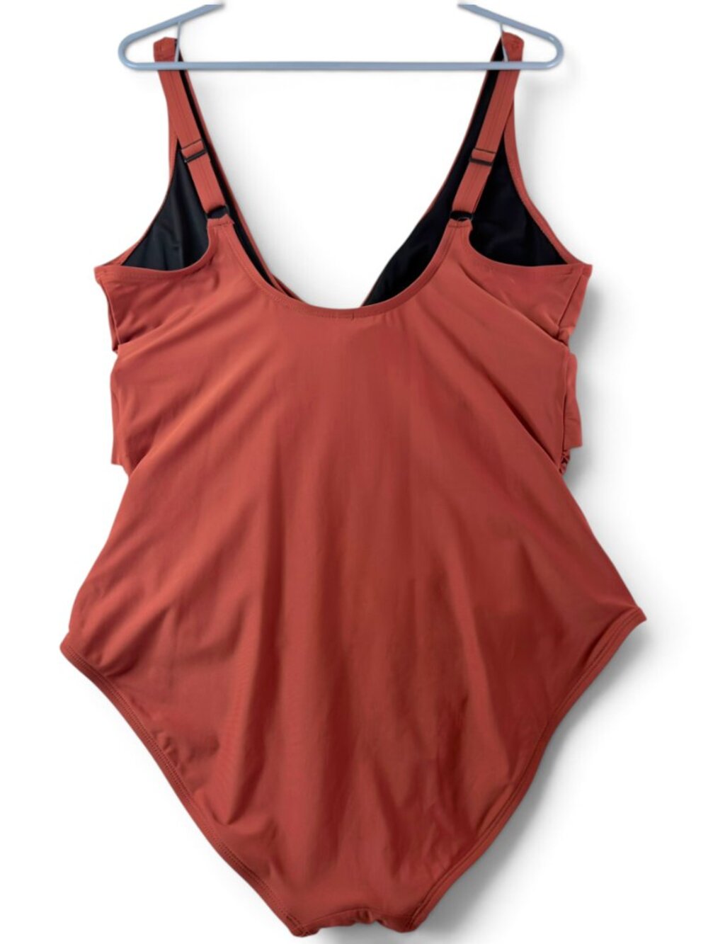 dkny rust orange twist front cutout one piece swimsuit 2xl tummy control ruched - Picture 2 of 11